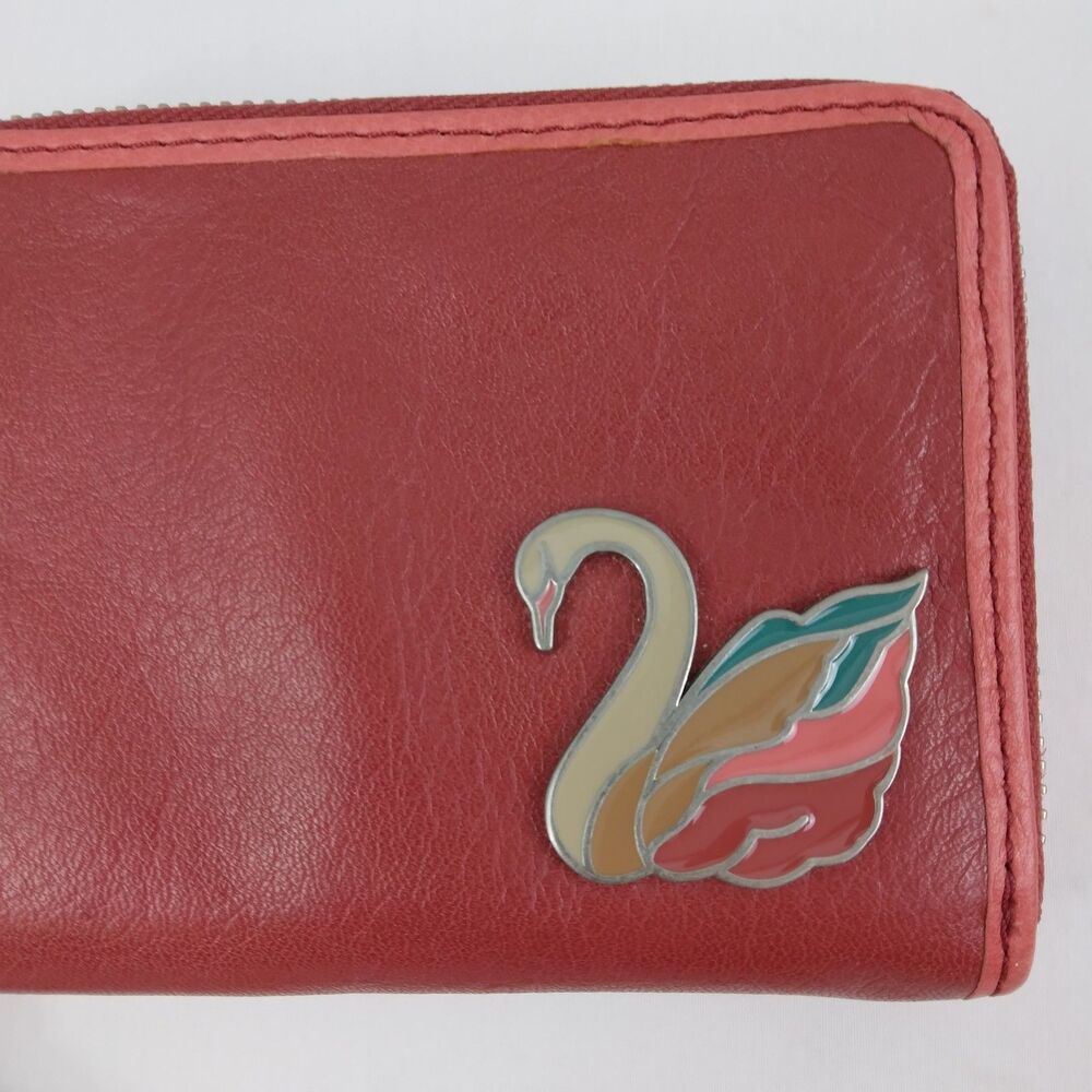 Fossil Red Leather Coin Purse Wallet Swan Detail Cow Hide Leather - Picture 2 of 12